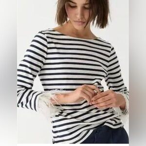 J. Crew Feather trim long sleeve cotton shirt stripe navy XSmall
